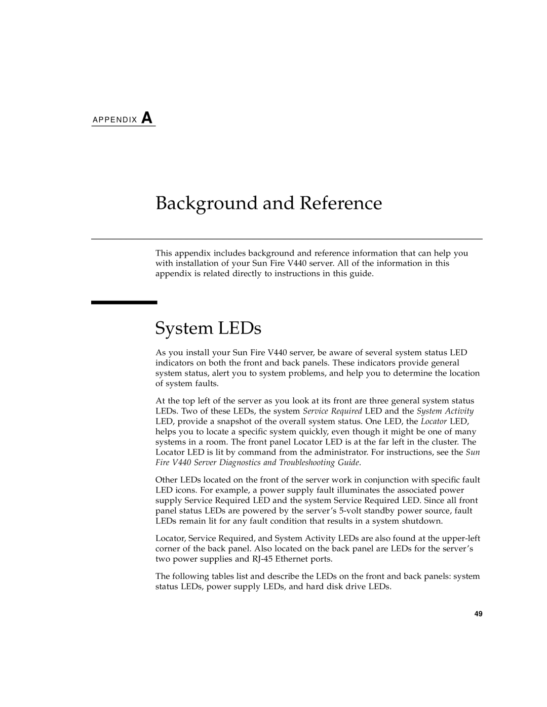 Sun Microsystems 816-7727-10 manual Background and Reference, System LEDs 