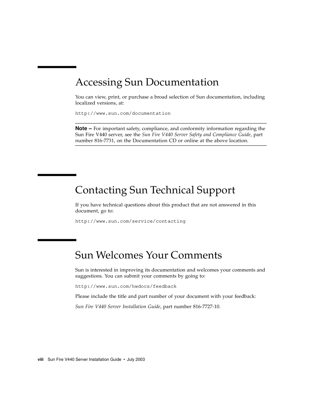 Sun Microsystems 816-7727-10 Accessing Sun Documentation, Contacting Sun Technical Support, Sun Welcomes Your Comments 