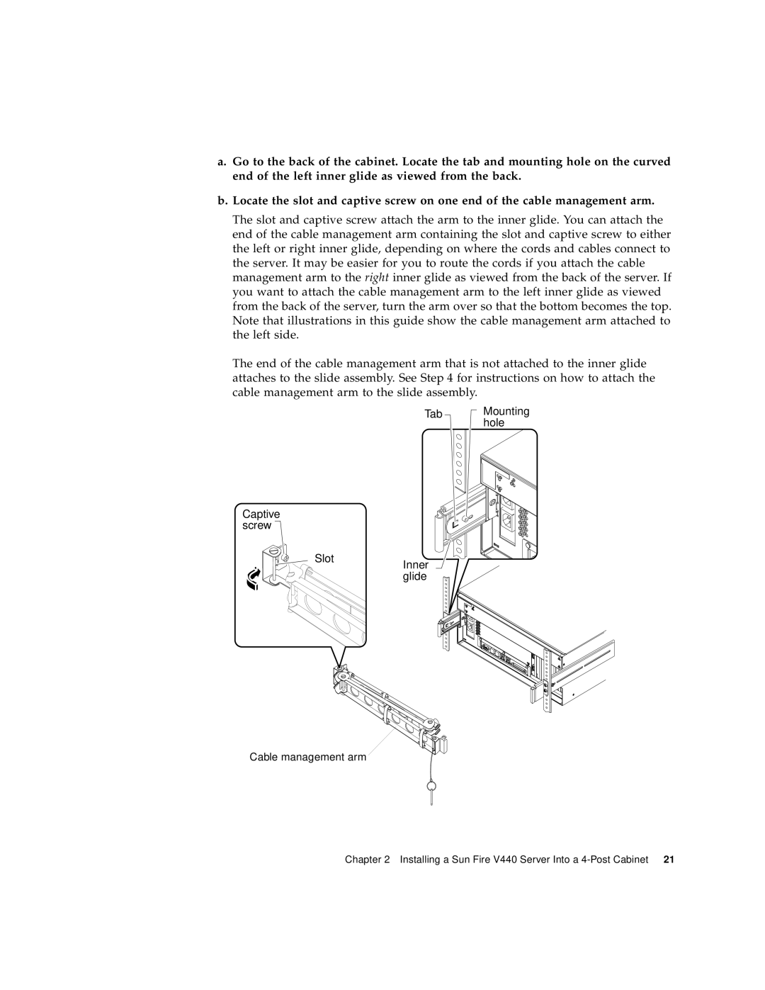Sun Microsystems 816-7727-10 manual Captive screw Slot, Tab Mounting hole Inner glide 