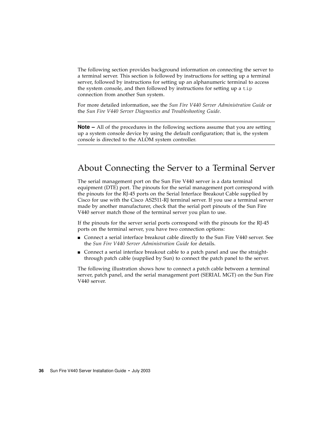 Sun Microsystems 816-7727-10 manual About Connecting the Server to a Terminal Server 