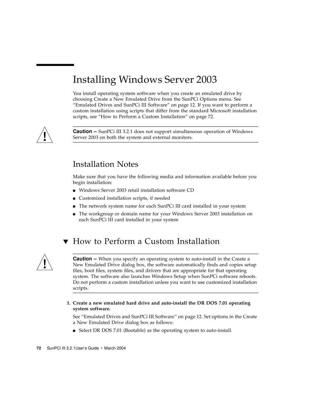 Sun Microsystems 817-3630-11 manual Installing Windows Server, Installation Notes 