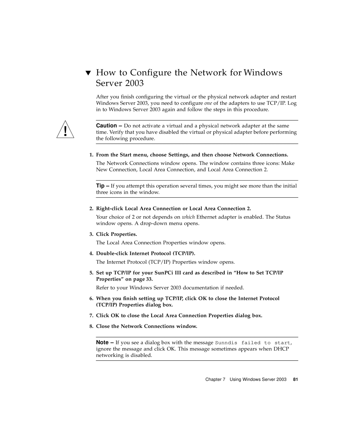 Sun Microsystems 817-3630-11 manual How to Configure the Network for Windows Server 