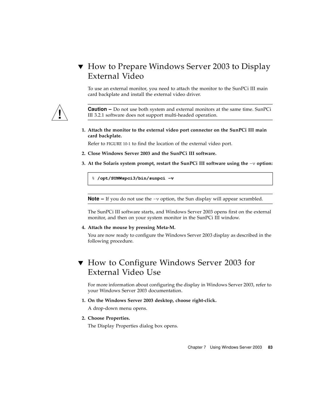 Sun Microsystems 817-3630-11 manual How to Prepare Windows Server 2003 to Display External Video 