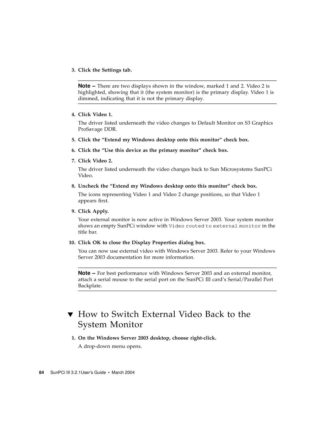 Sun Microsystems 817-3630-11 manual How to Switch External Video Back to the System Monitor 