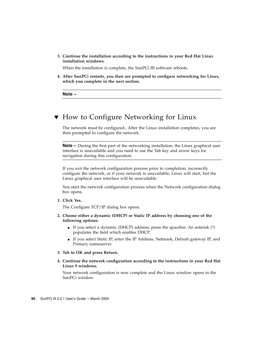 Sun Microsystems 817-3630-11 manual How to Configure Networking for Linux, Click Yes 