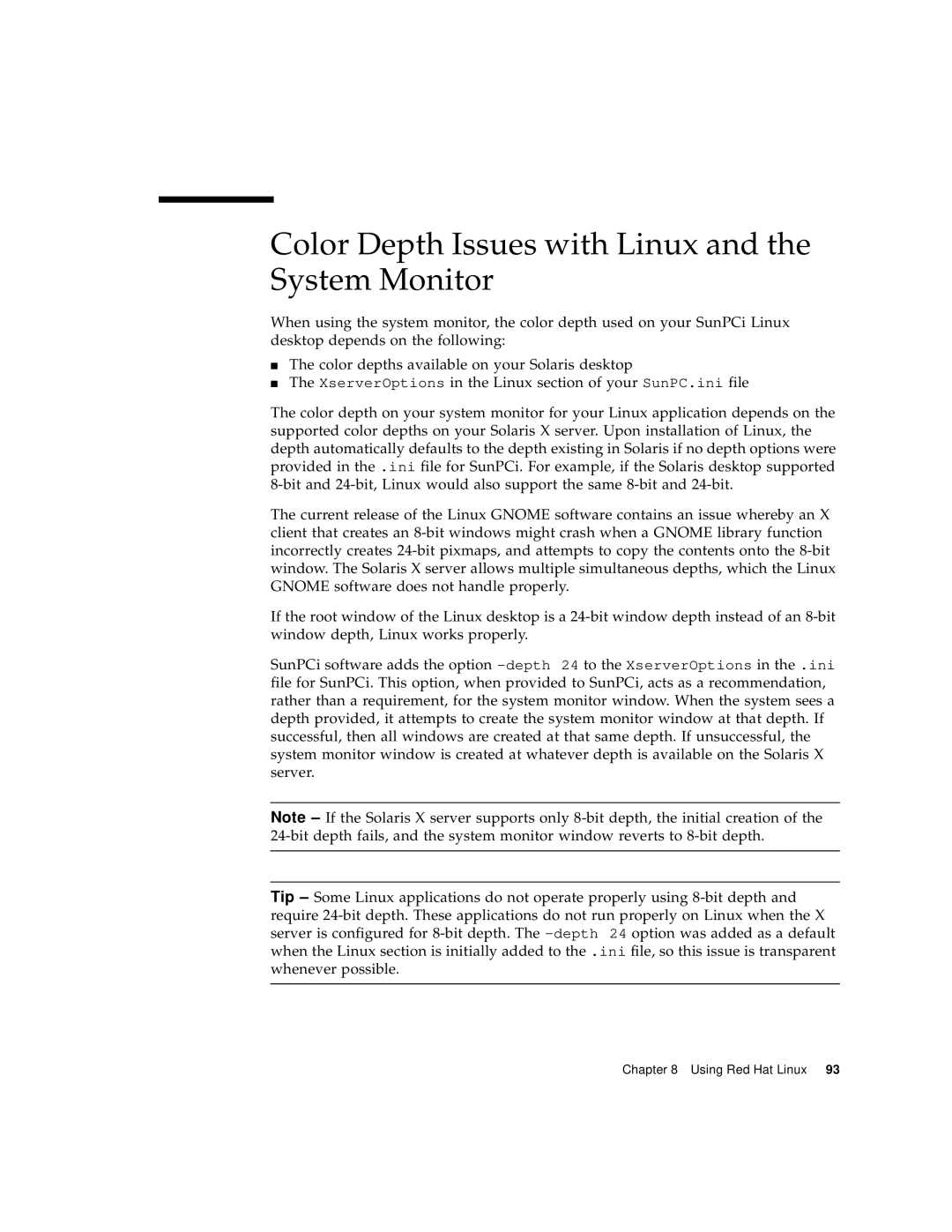 Sun Microsystems 817-3630-11 manual Color Depth Issues with Linux and the System Monitor 