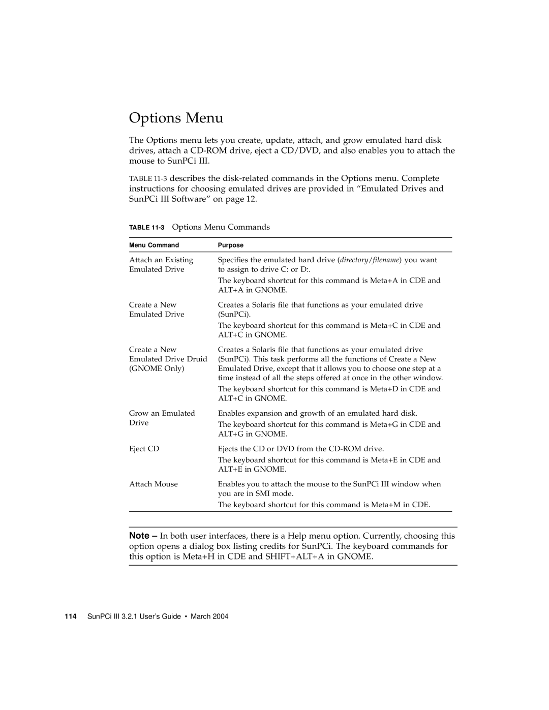 Sun Microsystems 817-3630-11 manual 3Options Menu Commands 