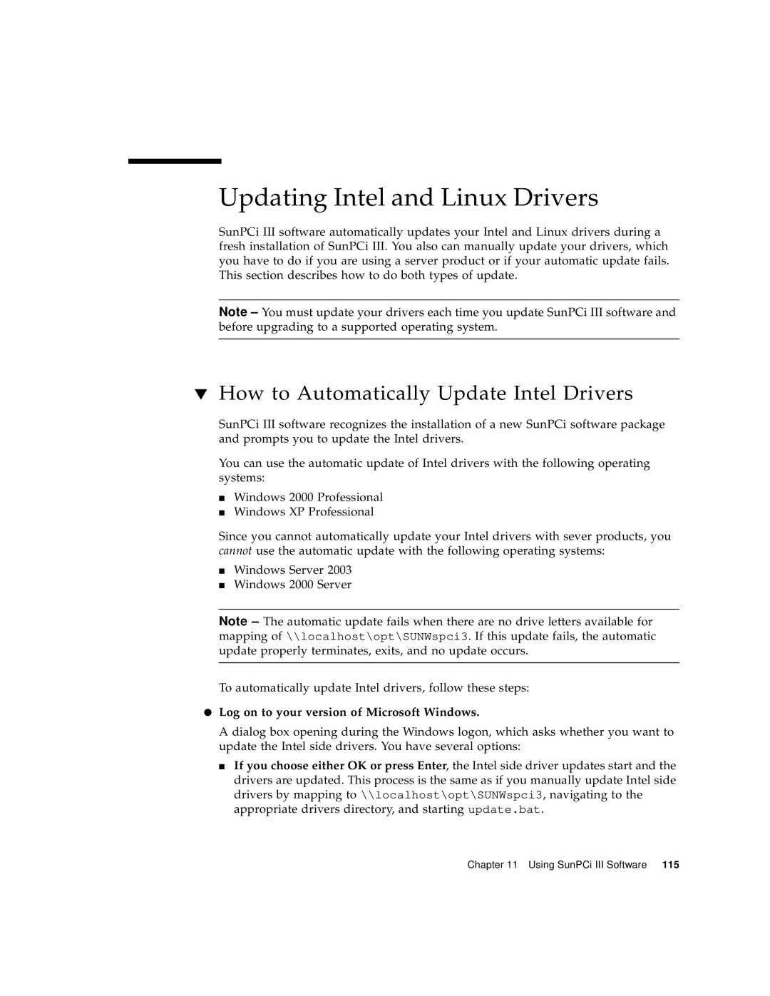 Sun Microsystems 817-3630-11 manual Updating Intel and Linux Drivers, How to Automatically Update Intel Drivers 