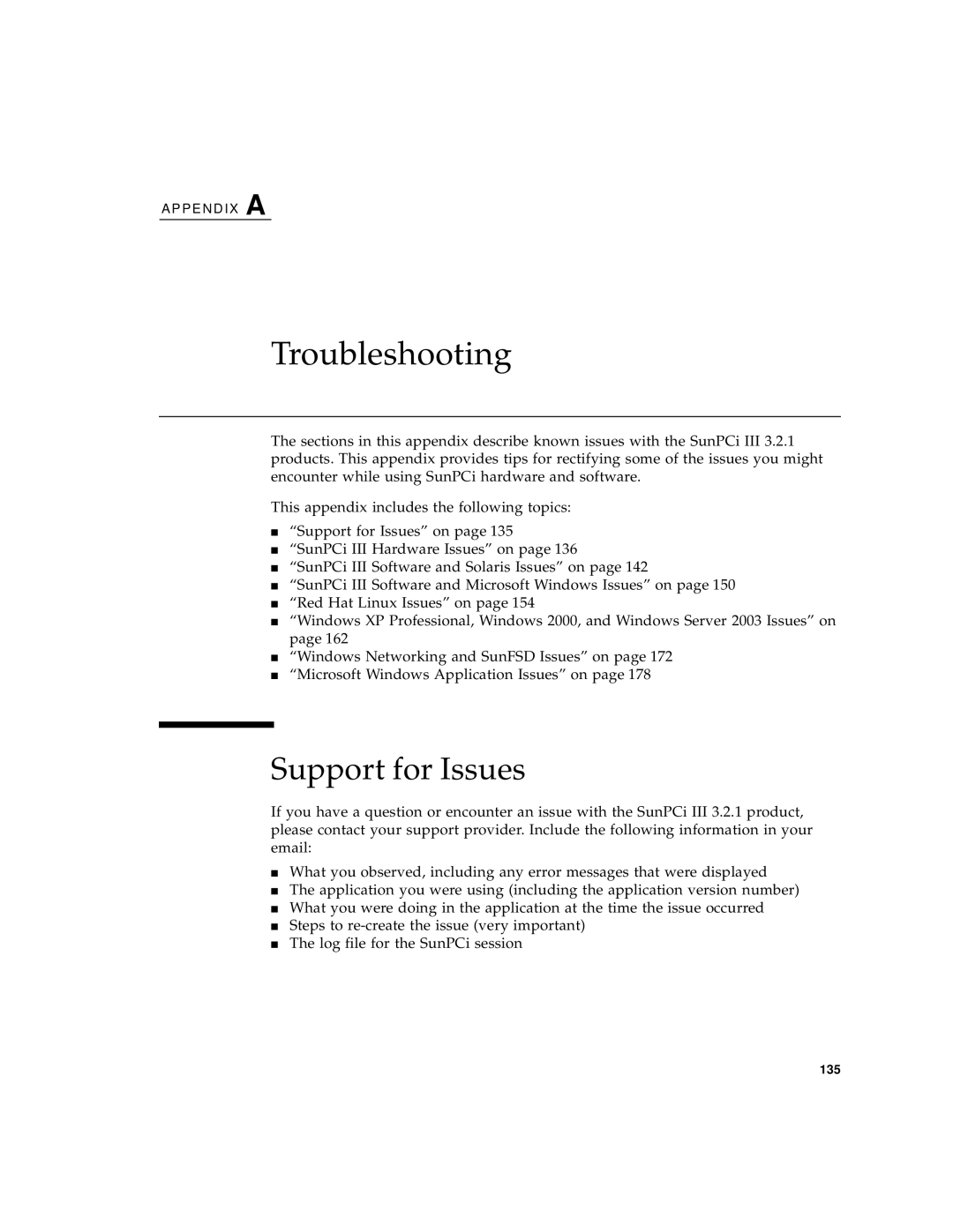 Sun Microsystems 817-3630-11 manual Troubleshooting, Support for Issues 