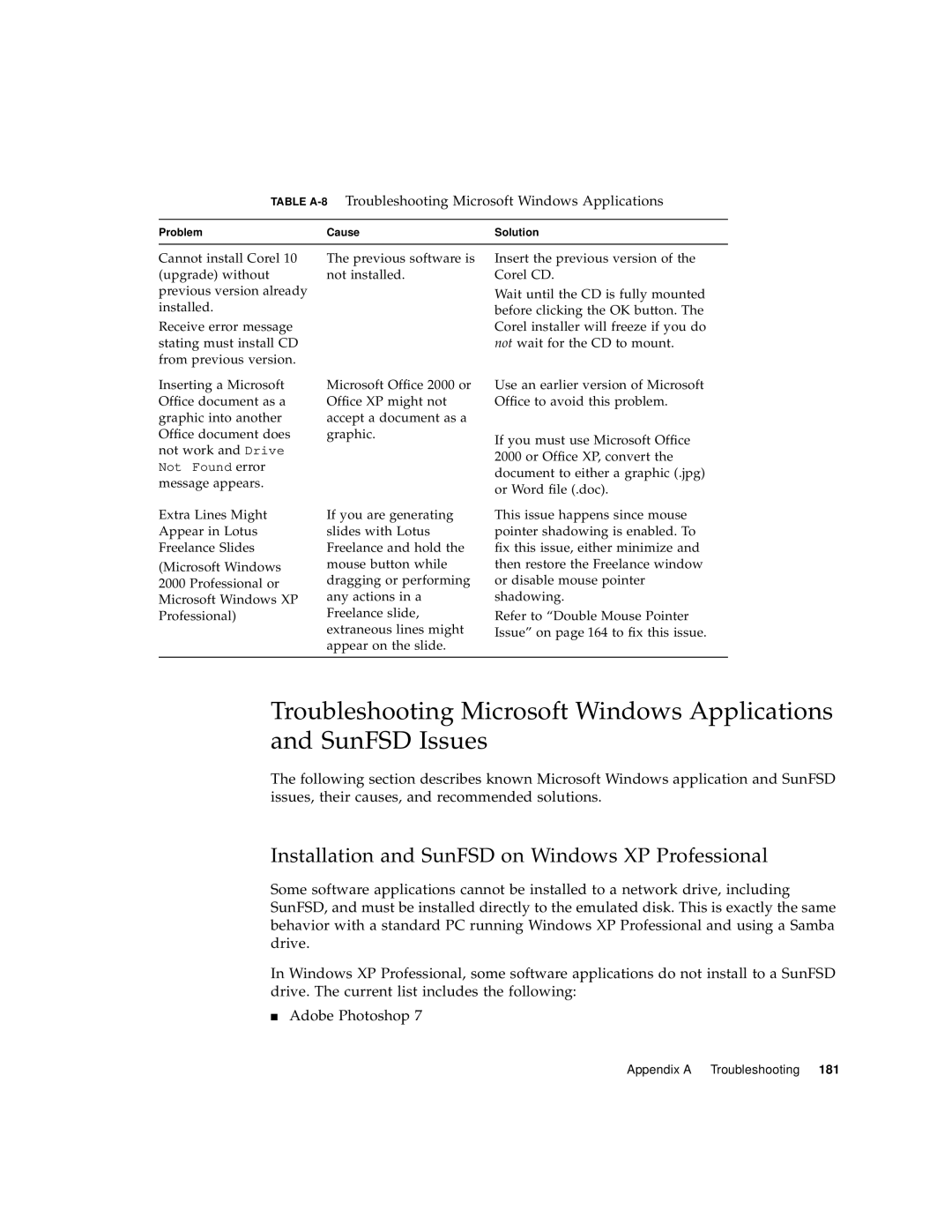 Sun Microsystems 817-3630-11 manual Installation and SunFSD on Windows XP Professional 