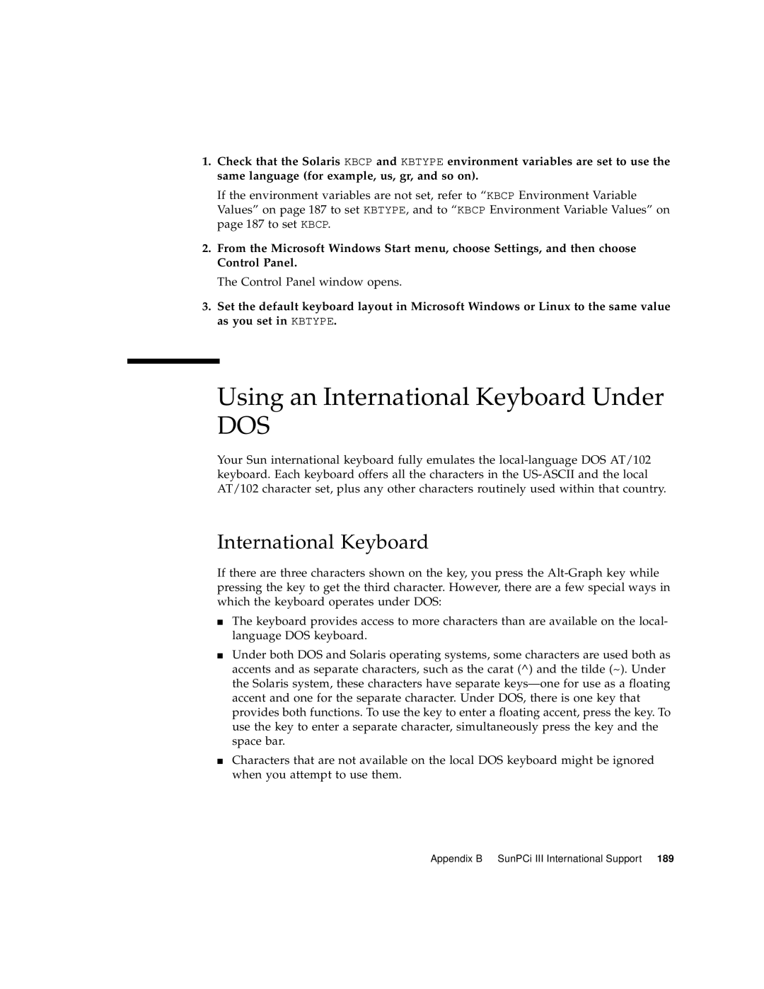 Sun Microsystems 817-3630-11 manual Using an International Keyboard Under 