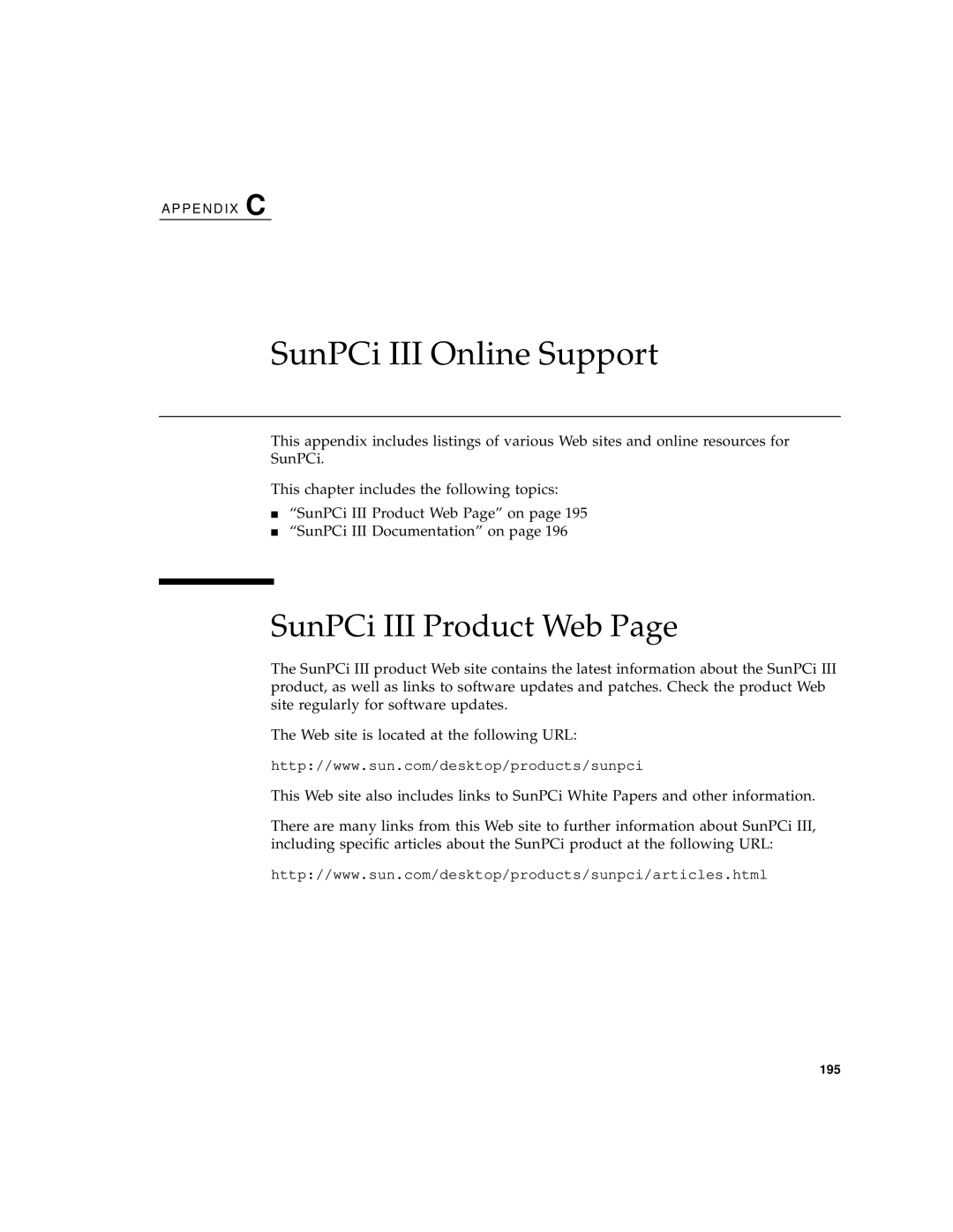 Sun Microsystems 817-3630-11 manual SunPCi III Online Support, SunPCi III Product Web 