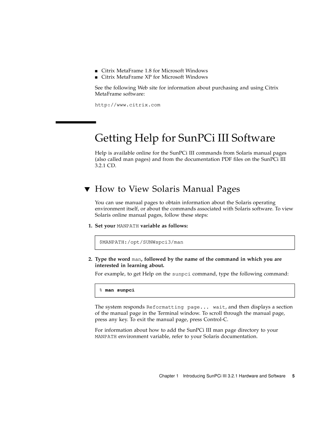 Sun Microsystems 817-3630-11 manual Getting Help for SunPCi III Software, How to View Solaris Manual Pages 