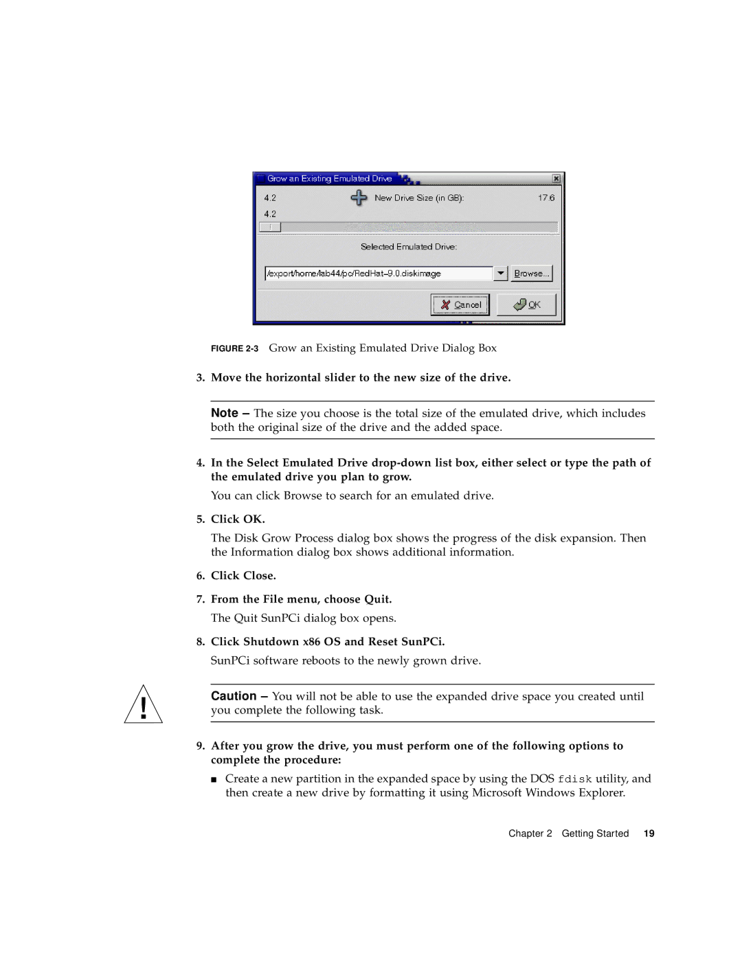 Sun Microsystems 817-3630-11 manual 3Grow an Existing Emulated Drive Dialog Box 