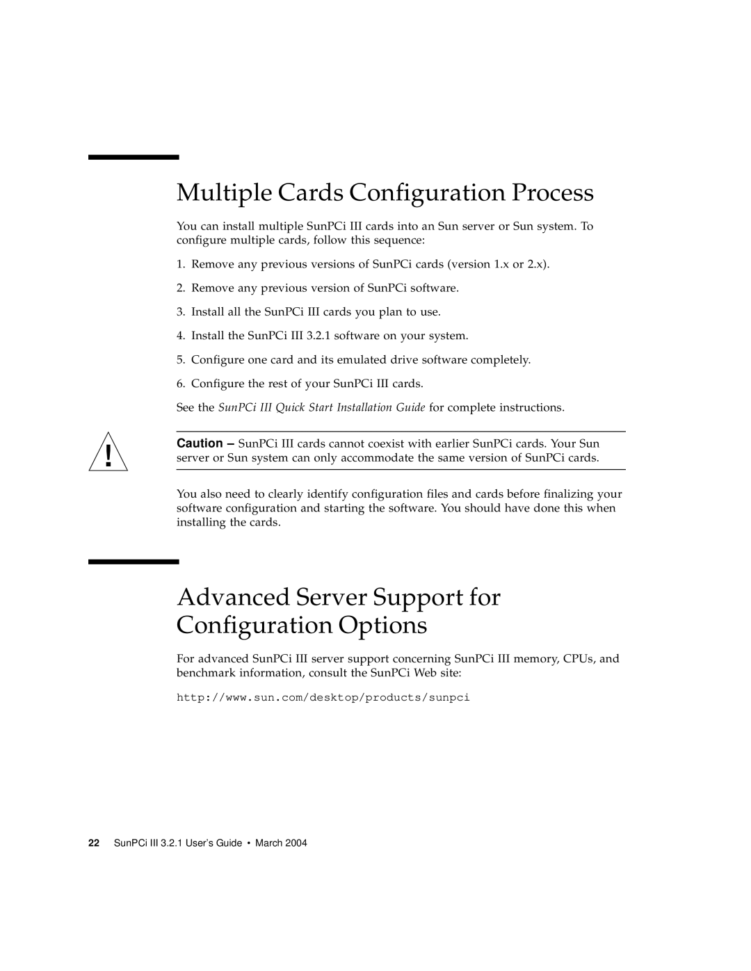 Sun Microsystems 817-3630-11 manual Multiple Cards Configuration Process, Advanced Server Support for Configuration Options 