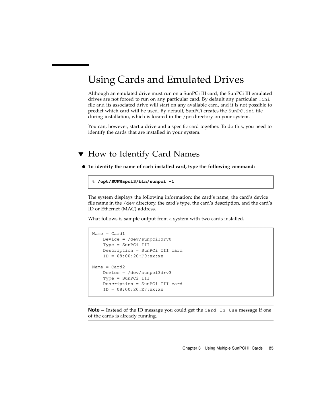 Sun Microsystems 817-3630-11 manual Using Cards and Emulated Drives, How to Identify Card Names 