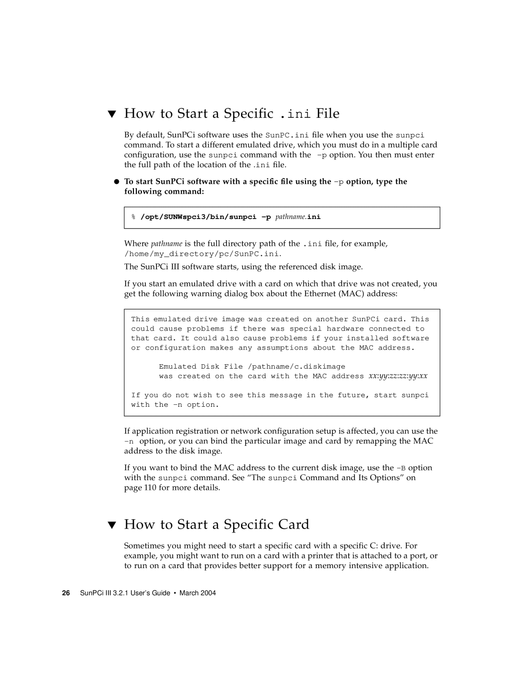 Sun Microsystems 817-3630-11 manual How to Start a Specific .ini File, How to Start a Specific Card 