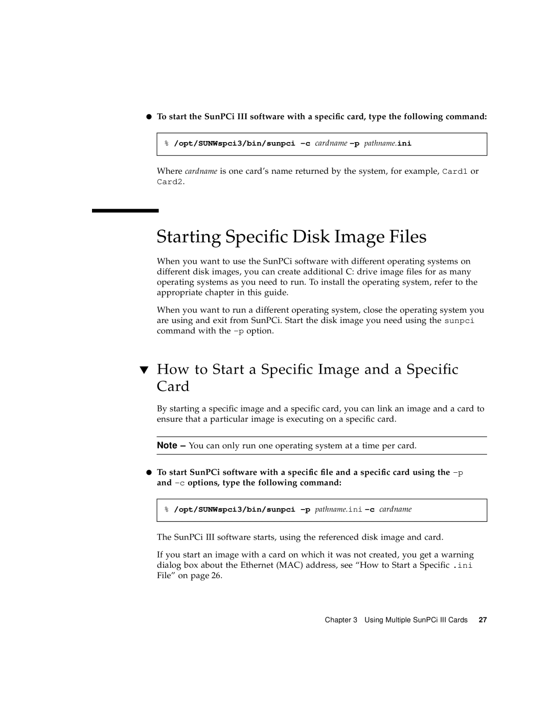 Sun Microsystems 817-3630-11 manual Starting Specific Disk Image Files, How to Start a Specific Image and a Specific Card 