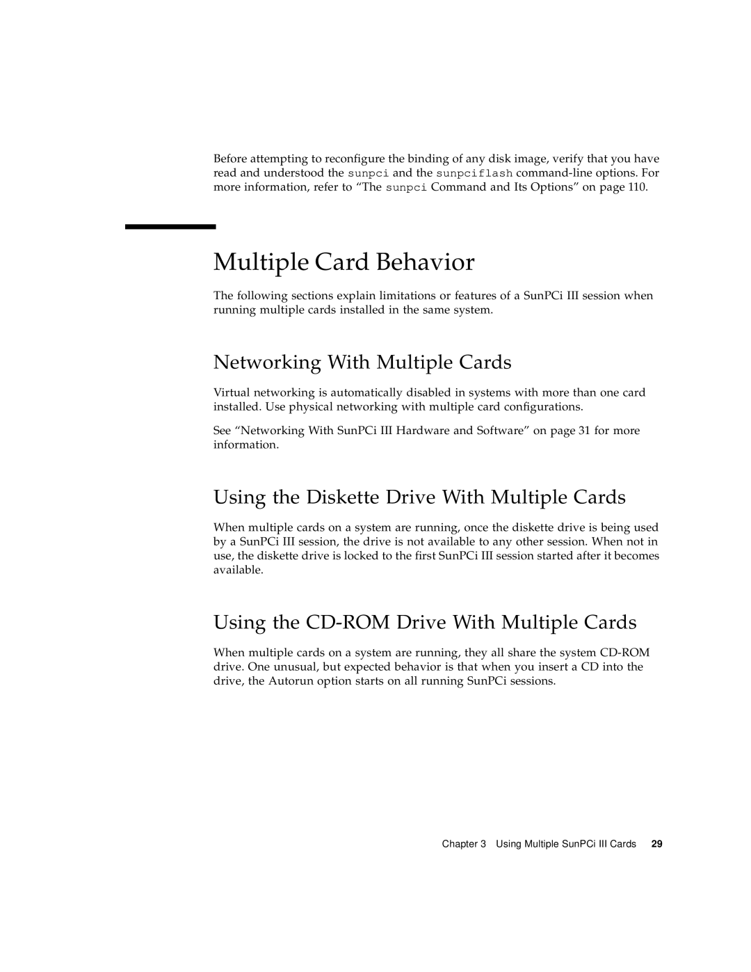 Sun Microsystems 817-3630-11 manual Multiple Card Behavior, Networking With Multiple Cards 