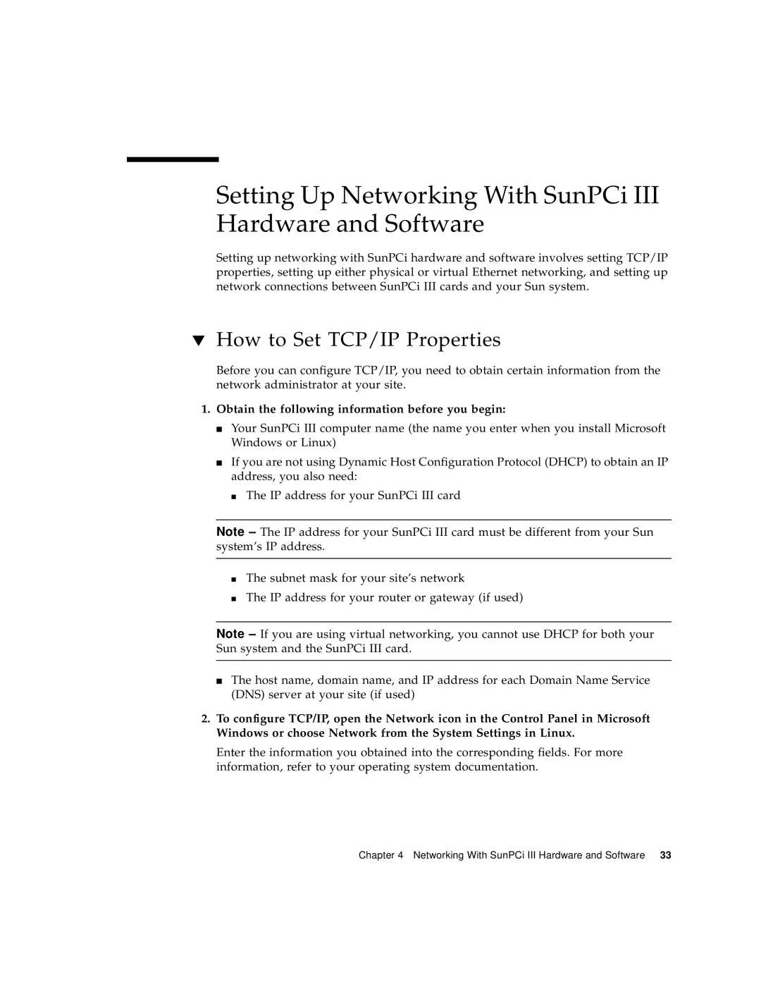 Sun Microsystems 817-3630-11 Setting Up Networking With SunPCi III Hardware and Software, How to Set TCP/IP Properties 