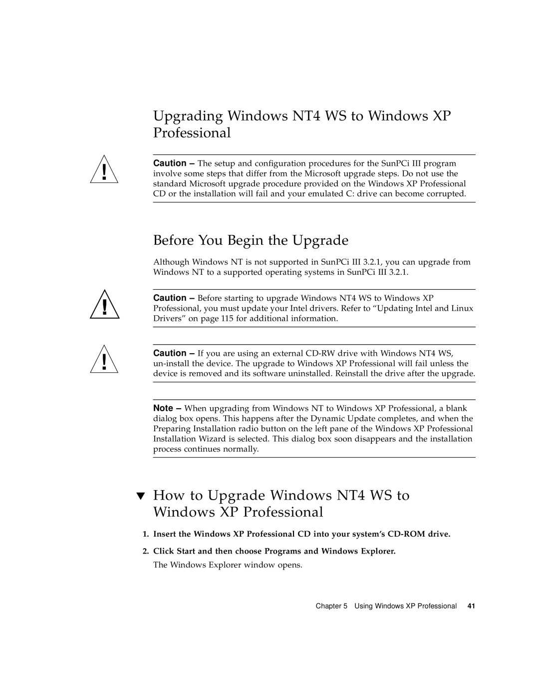 Sun Microsystems 817-3630-11 manual How to Upgrade Windows NT4 WS to Windows XP Professional 