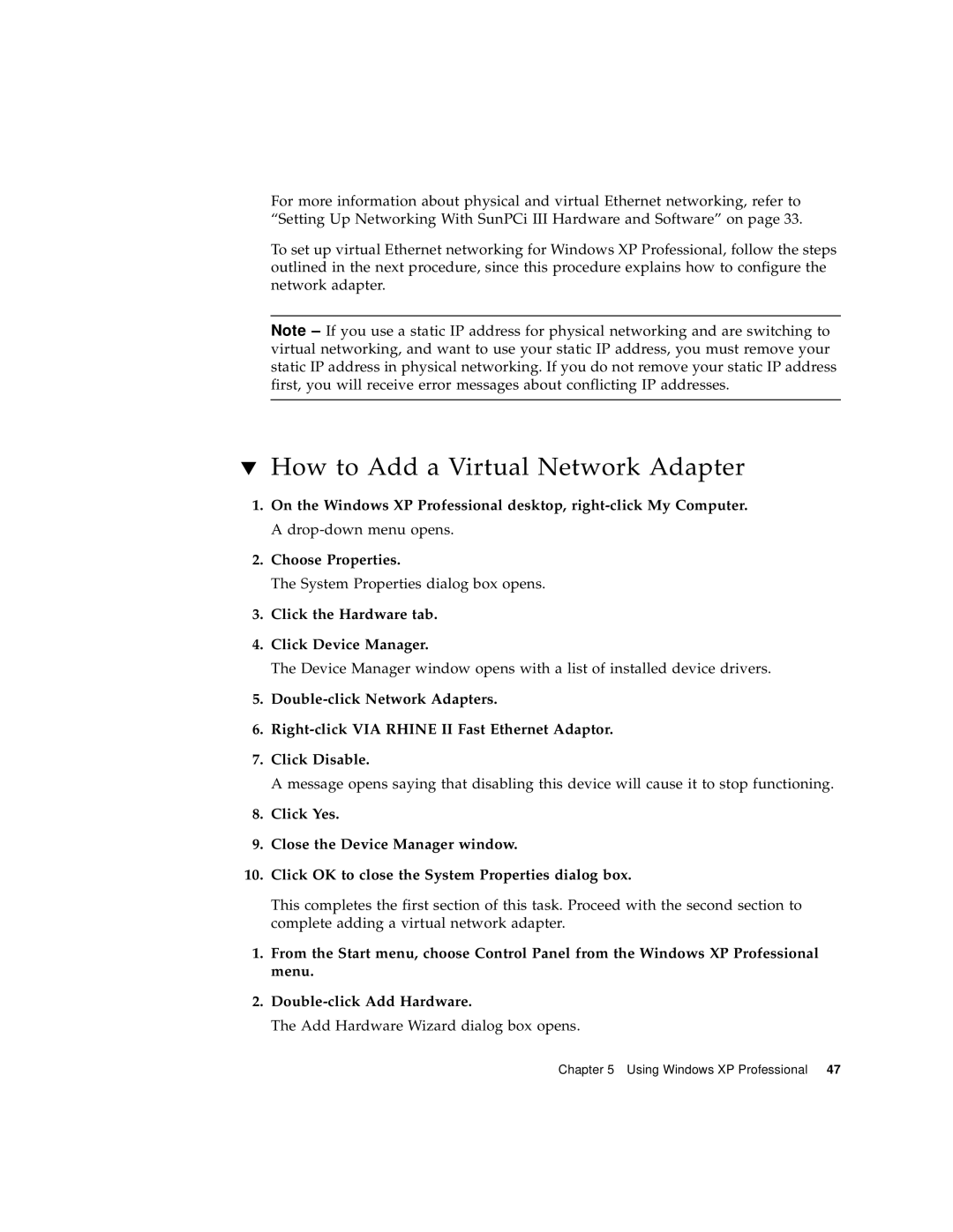 Sun Microsystems 817-3630-11 manual How to Add a Virtual Network Adapter, Click the Hardware tab Click Device Manager 