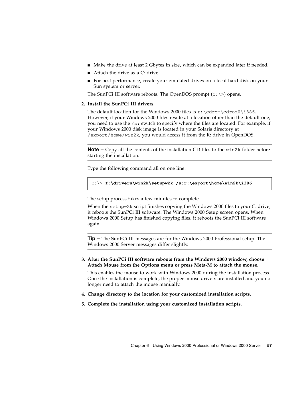Sun Microsystems 817-3630-11 manual f\drivers\win2k\setupw2k /sr\export\home\win2k\i386 