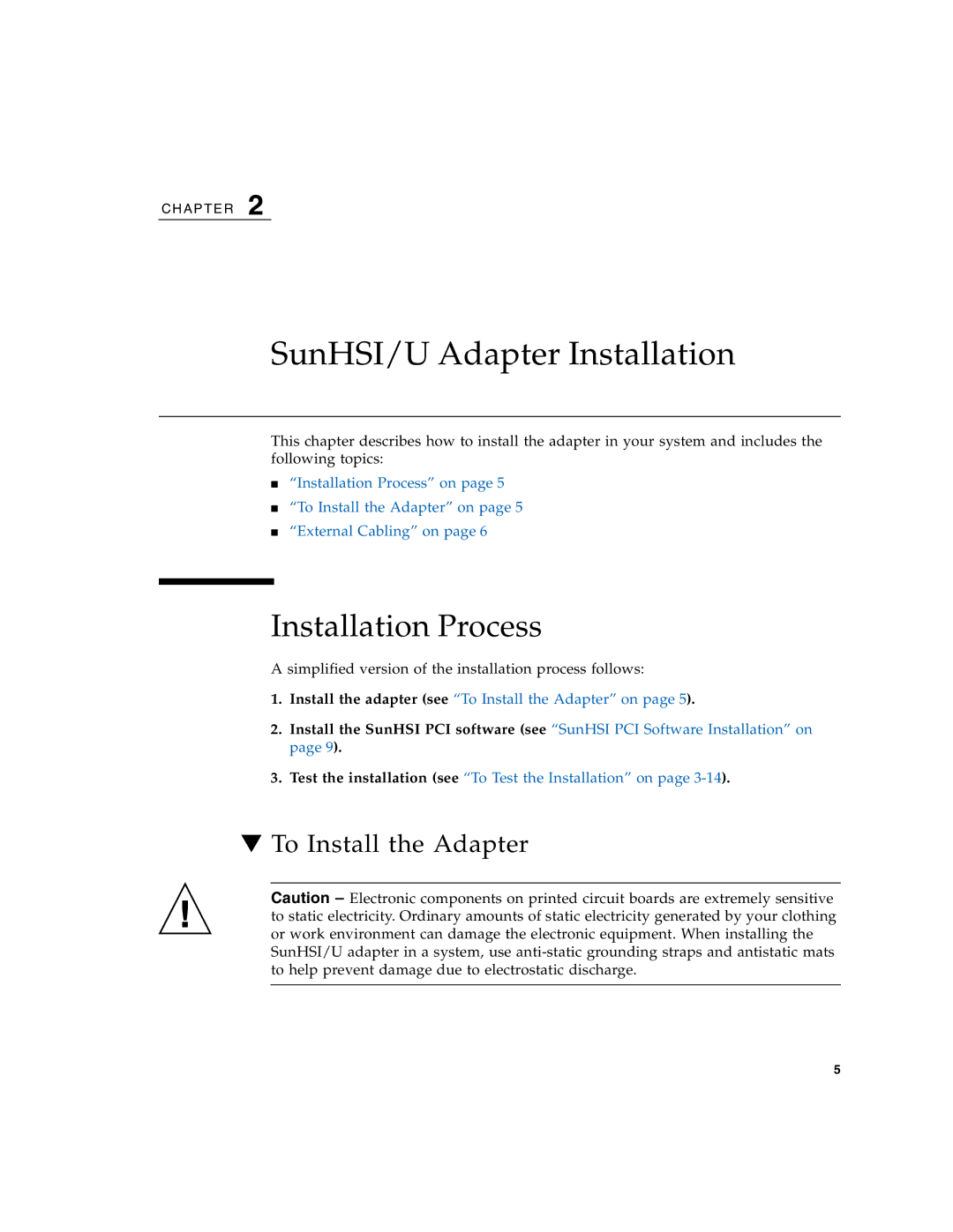 Sun Microsystems 819-1207-11 manual SunHSI/U Adapter Installation, Installation Process, To Install the Adapter 