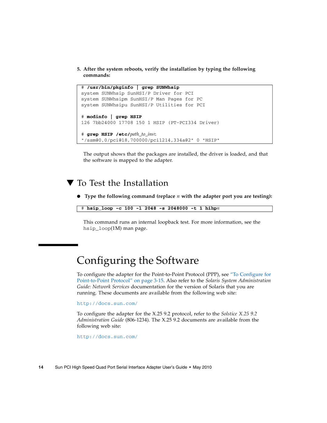 Sun Microsystems 819-1207-11 manual Configuring the Software, To Test the Installation 