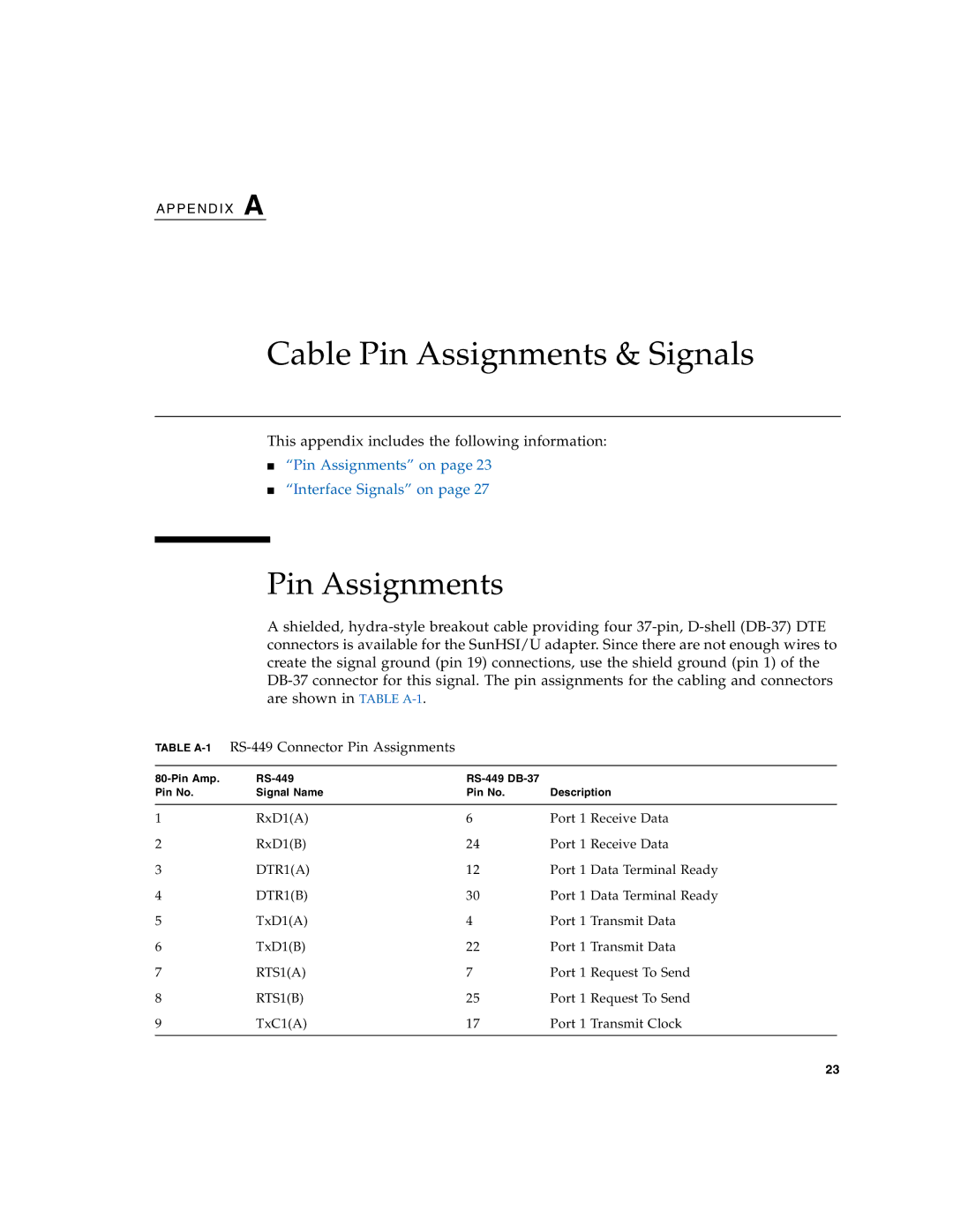 Sun Microsystems 819-1207-11 manual Cable Pin Assignments & Signals 