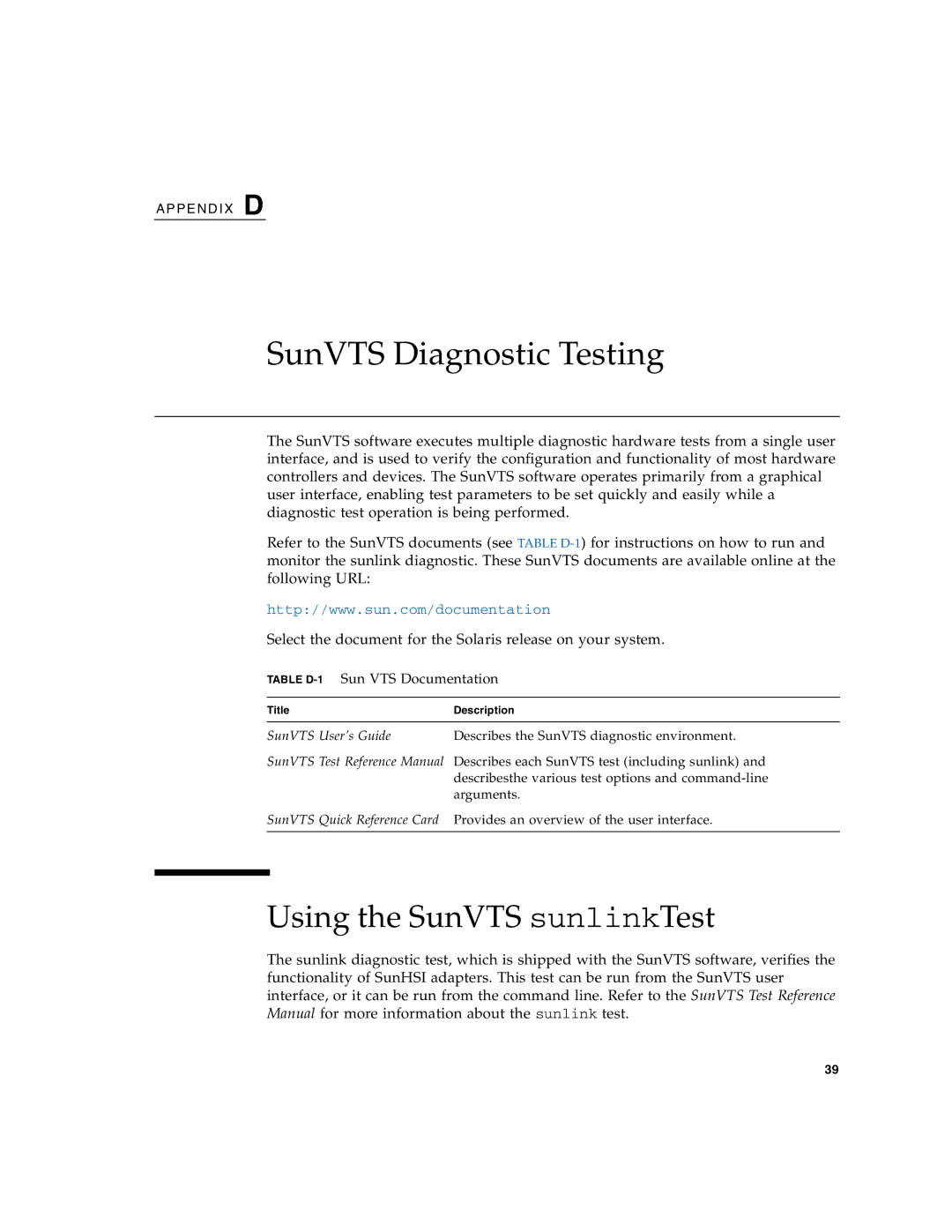 Sun Microsystems 819-1207-11 manual SunVTS Diagnostic Testing, Using the SunVTS sunlinkTest 