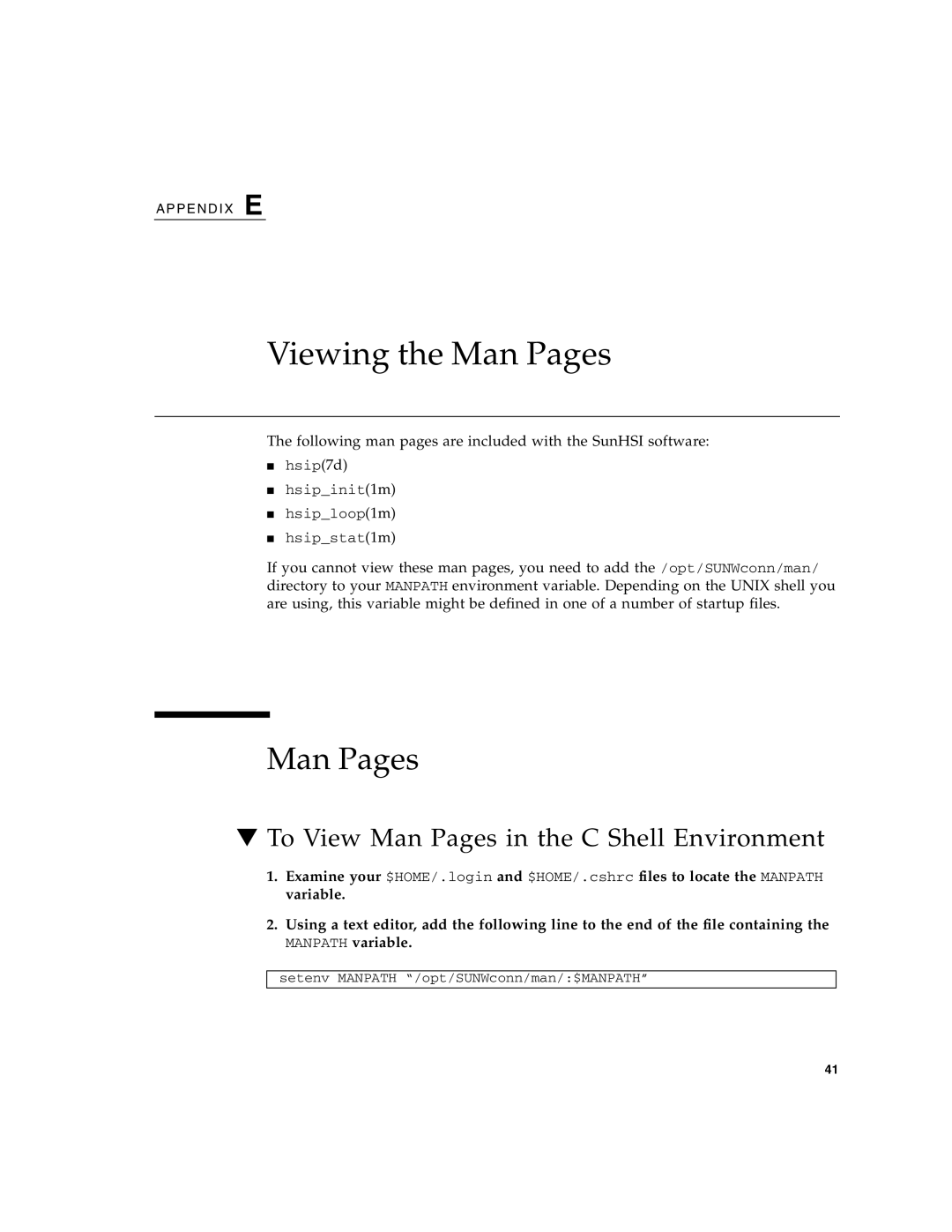 Sun Microsystems 819-1207-11 manual Viewing the Man Pages, To View Man Pages in the C Shell Environment 