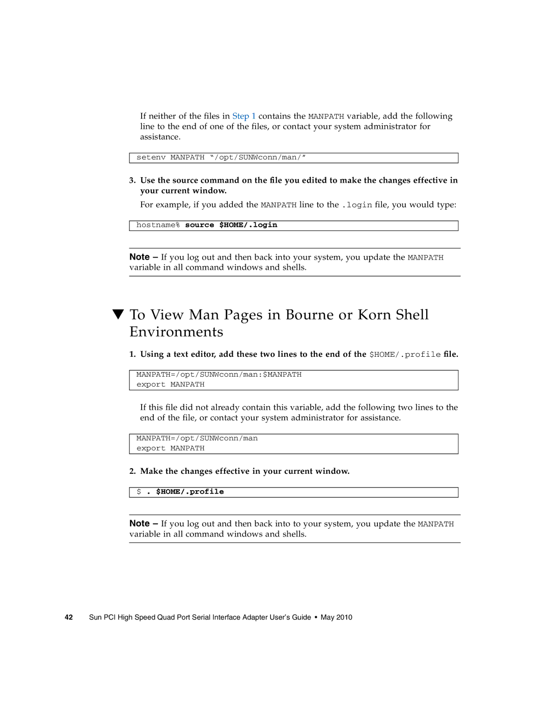 Sun Microsystems 819-1207-11 manual To View Man Pages in Bourne or Korn Shell Environments 