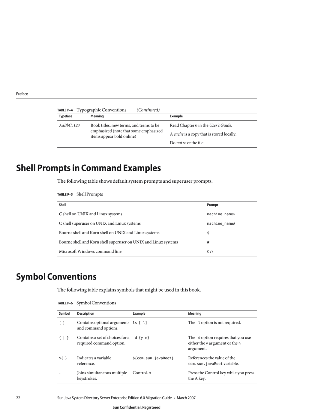 Sun Microsystems 8190994 manual Shell Prompts in Command Examples, Symbol Conventions, Continued, TABLE P-5 Shell Prompts 