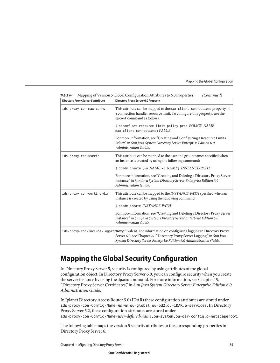 Sun Microsystems 8190994 manual Mapping the Global Security Configuration 