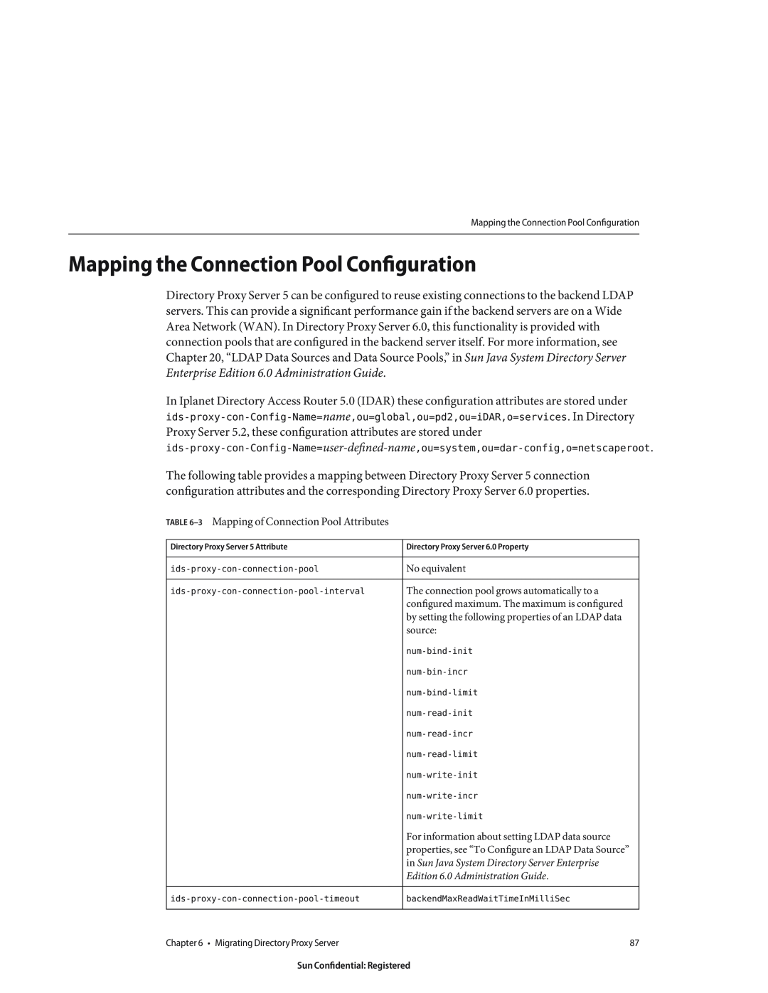 Sun Microsystems 8190994 manual Mapping the Connection Pool Configuration, 3 Mapping of Connection Pool Attributes 