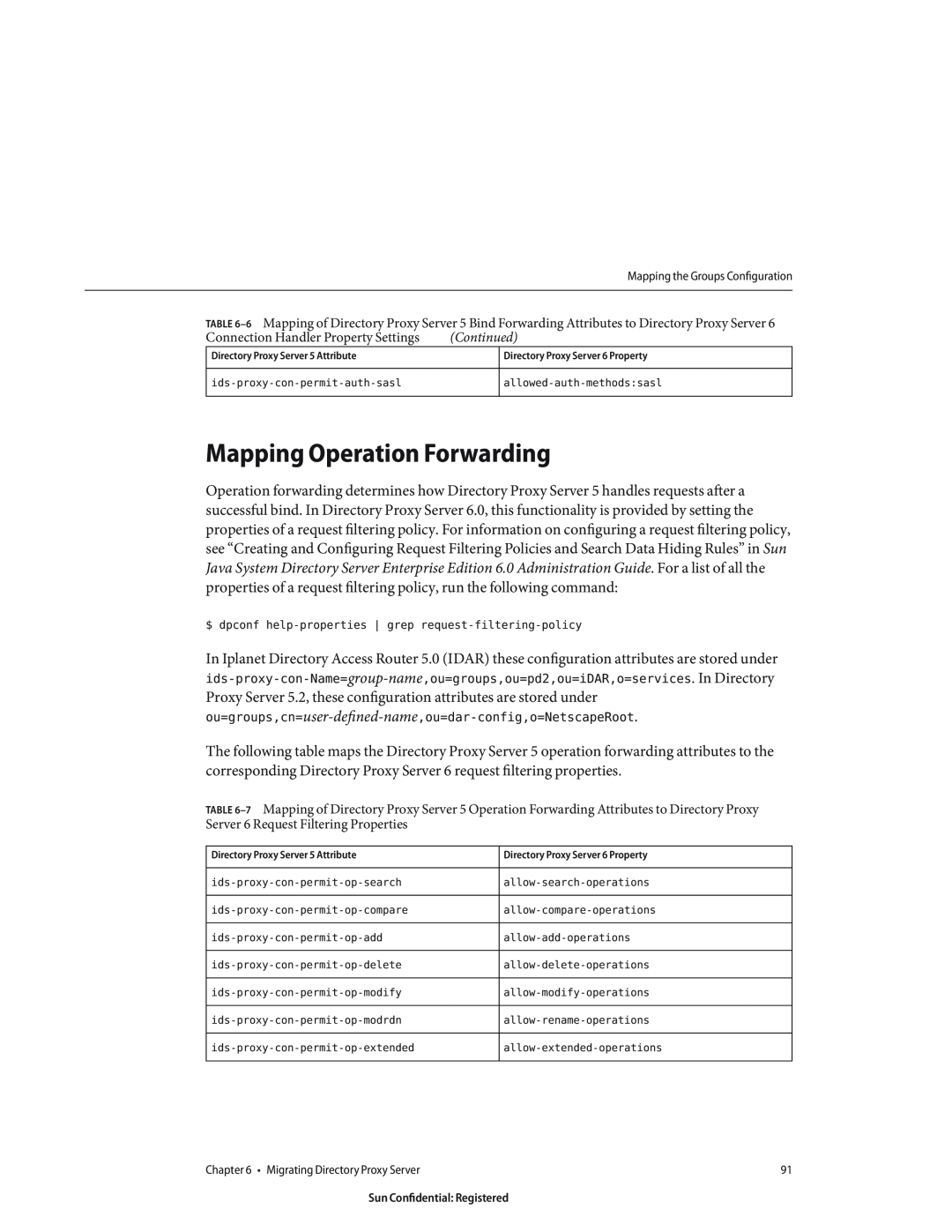 Sun Microsystems 8190994 manual Mapping Operation Forwarding, Connection Handler Property Settings 
