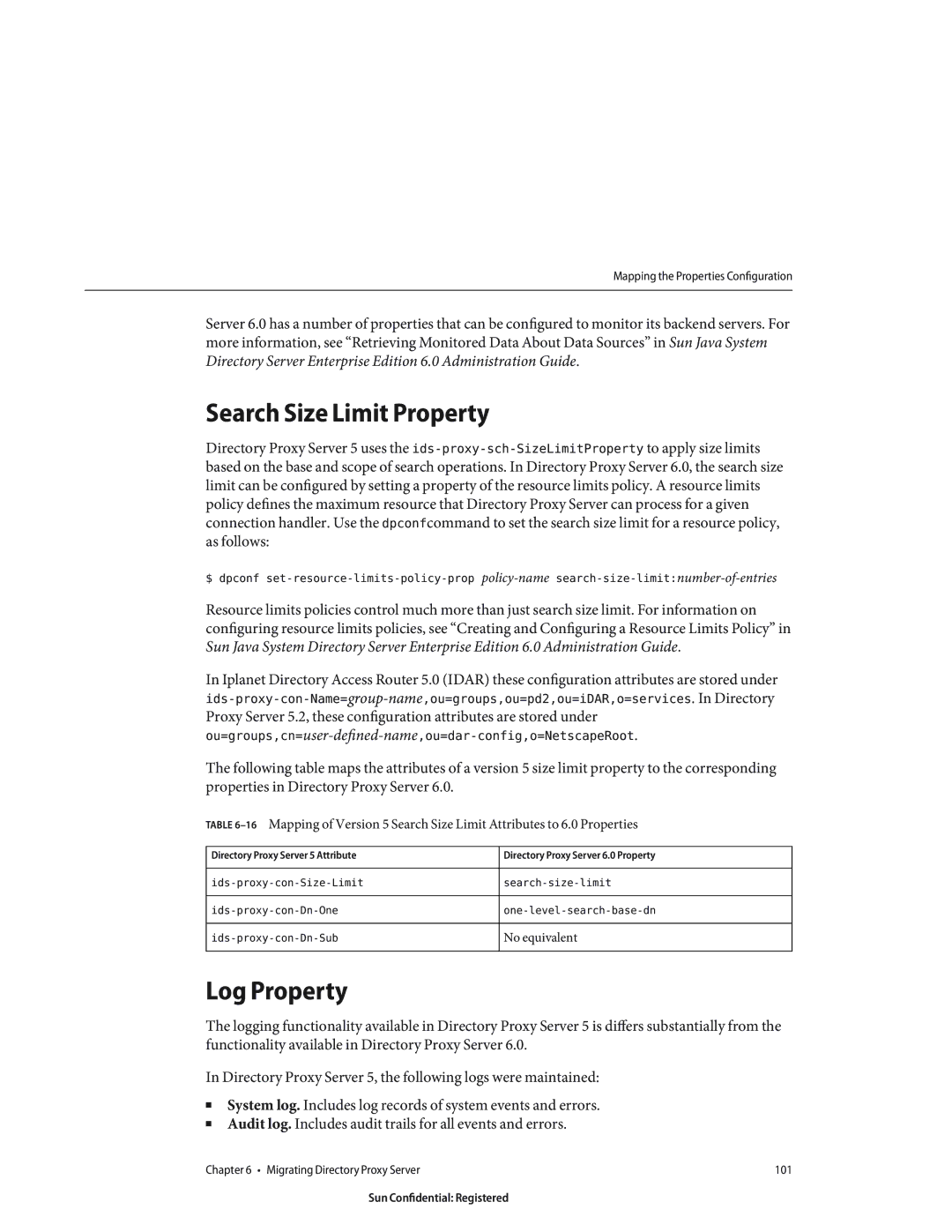 Sun Microsystems 8190994 manual Search Size Limit Property, Log Property 