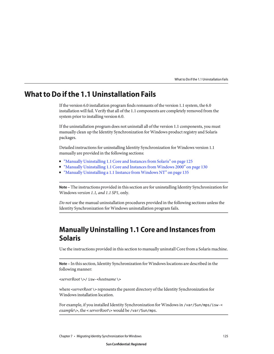 Sun Microsystems 8190994 manual What to Do if the 1.1 Uninstallation Fails 