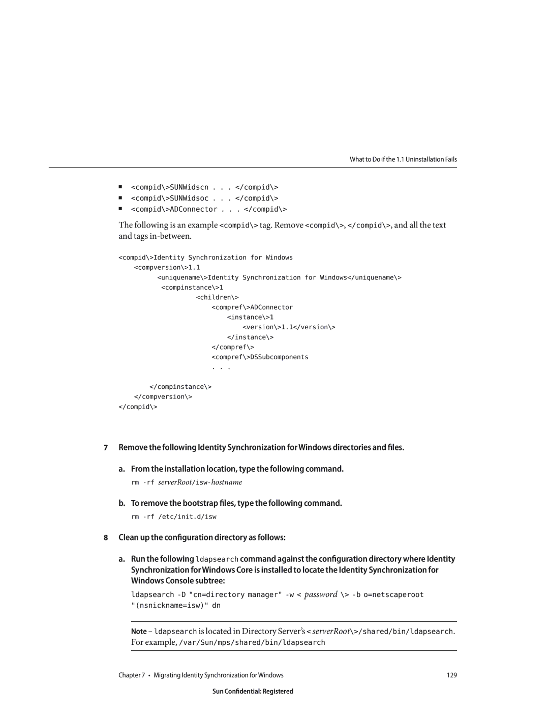 Sun Microsystems 8190994 manual Clean up the configuration directory as follows 