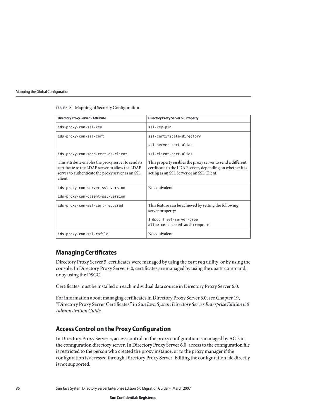 Sun Microsystems 8190994 manual Managing Certificates, Access Control on the Proxy Configuration 