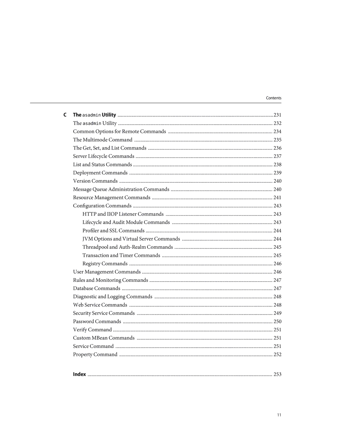 Sun Microsystems 820433510 manual 231, 244, Asadmin Utility, Profiler and SSL Commands 