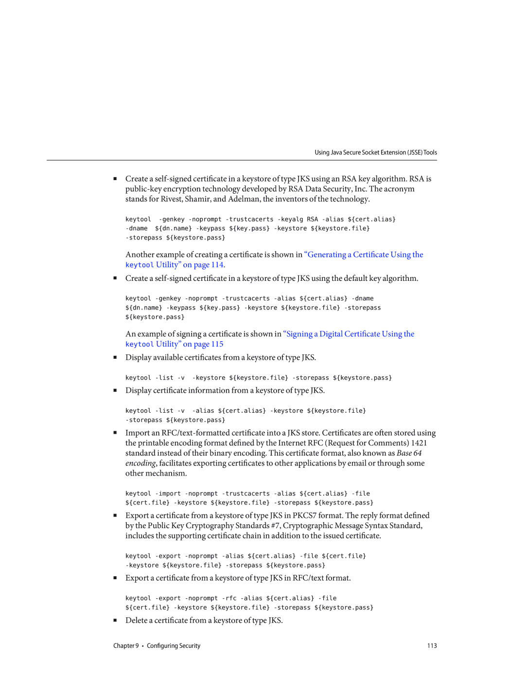 Sun Microsystems 820433510 manual Display certificate information from a keystore of type JKS 