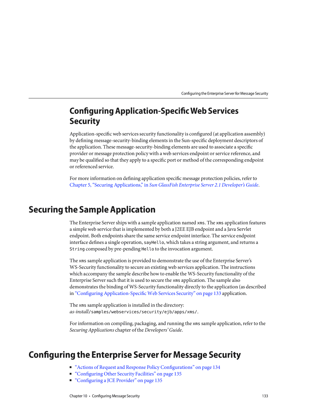 Sun Microsystems 820433510 manual Securing the Sample Application, Configuring the Enterprise Server for Message Security 