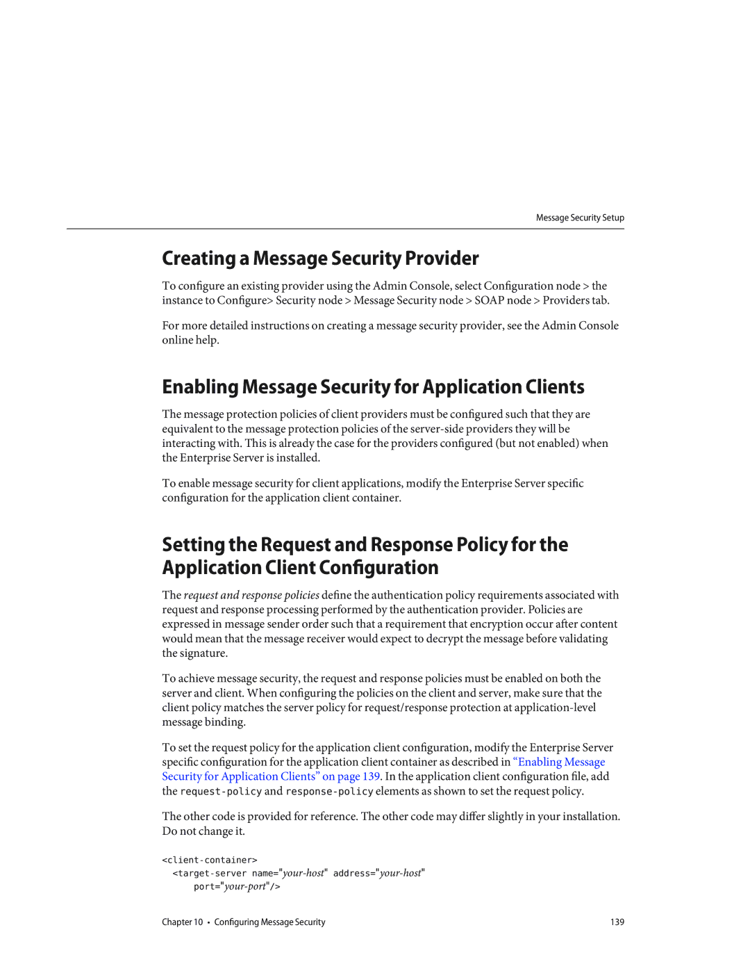 Sun Microsystems 820433510 manual Creating a Message Security Provider, Enabling Message Security for Application Clients 