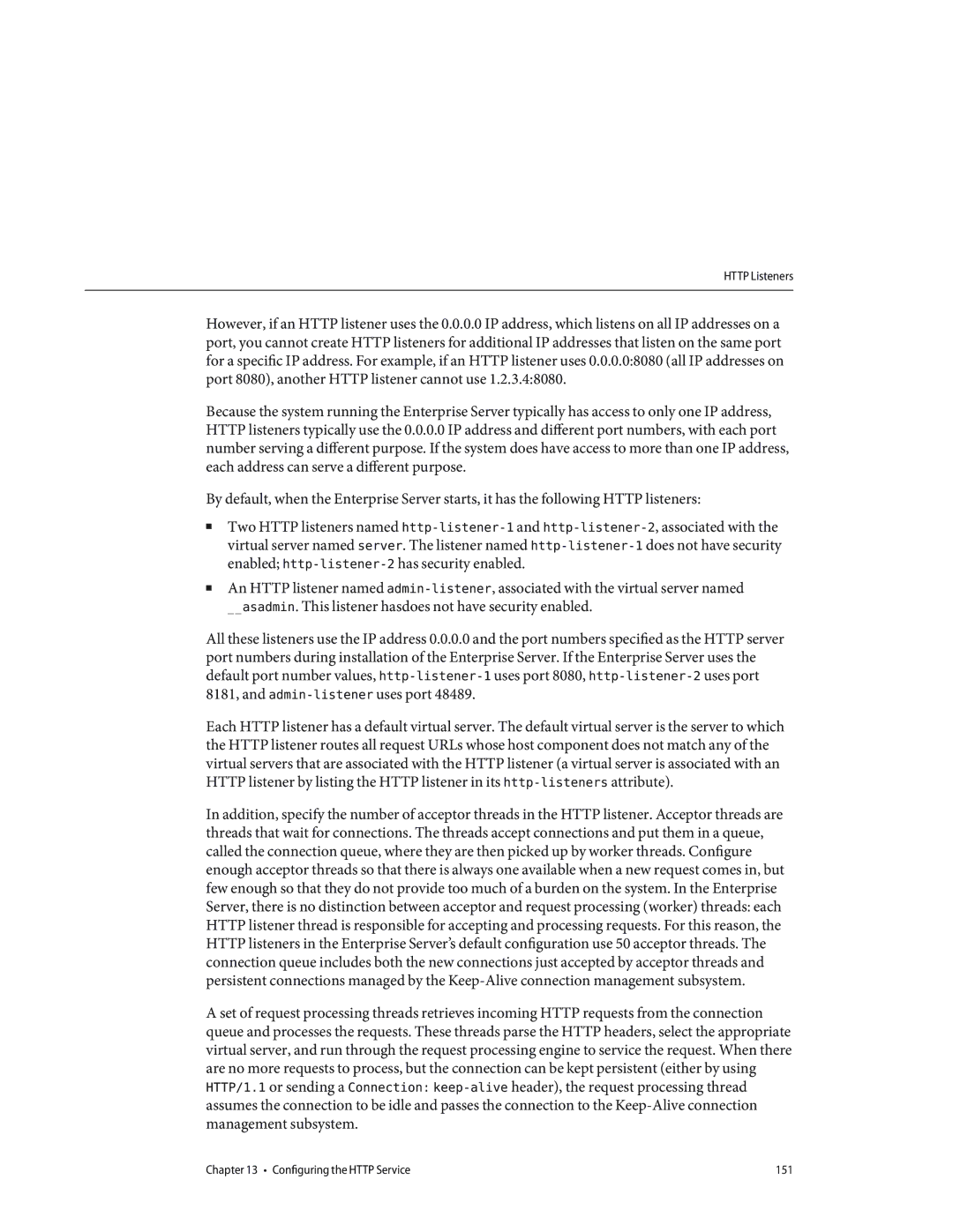 Sun Microsystems 820433510 manual Configuring the Http Service 151 