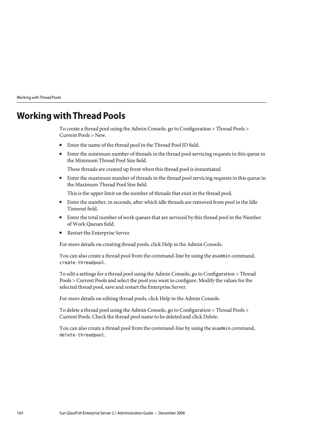 Sun Microsystems 820433510 manual Working with Thread Pools 