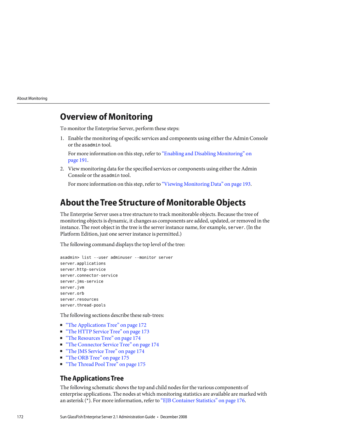 Sun Microsystems 820433510 Overview of Monitoring, About the Tree Structure of Monitorable Objects, Applications Tree 