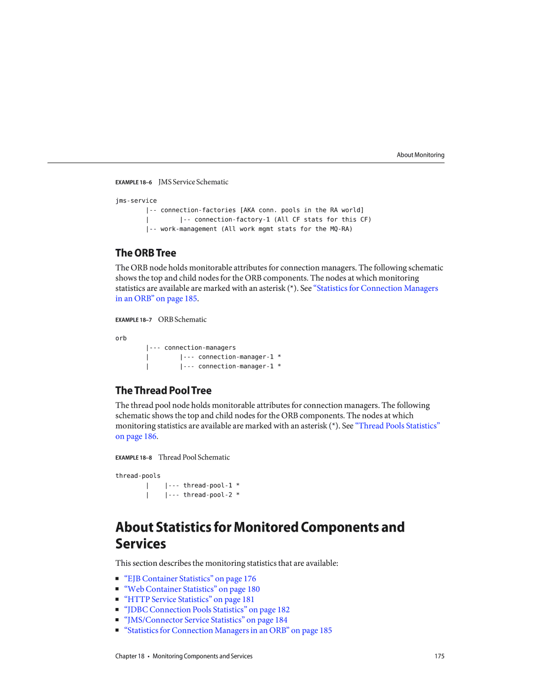 Sun Microsystems 820433510 manual About Statistics for Monitored Components and Services, ORB Tree, Thread Pool Tree 