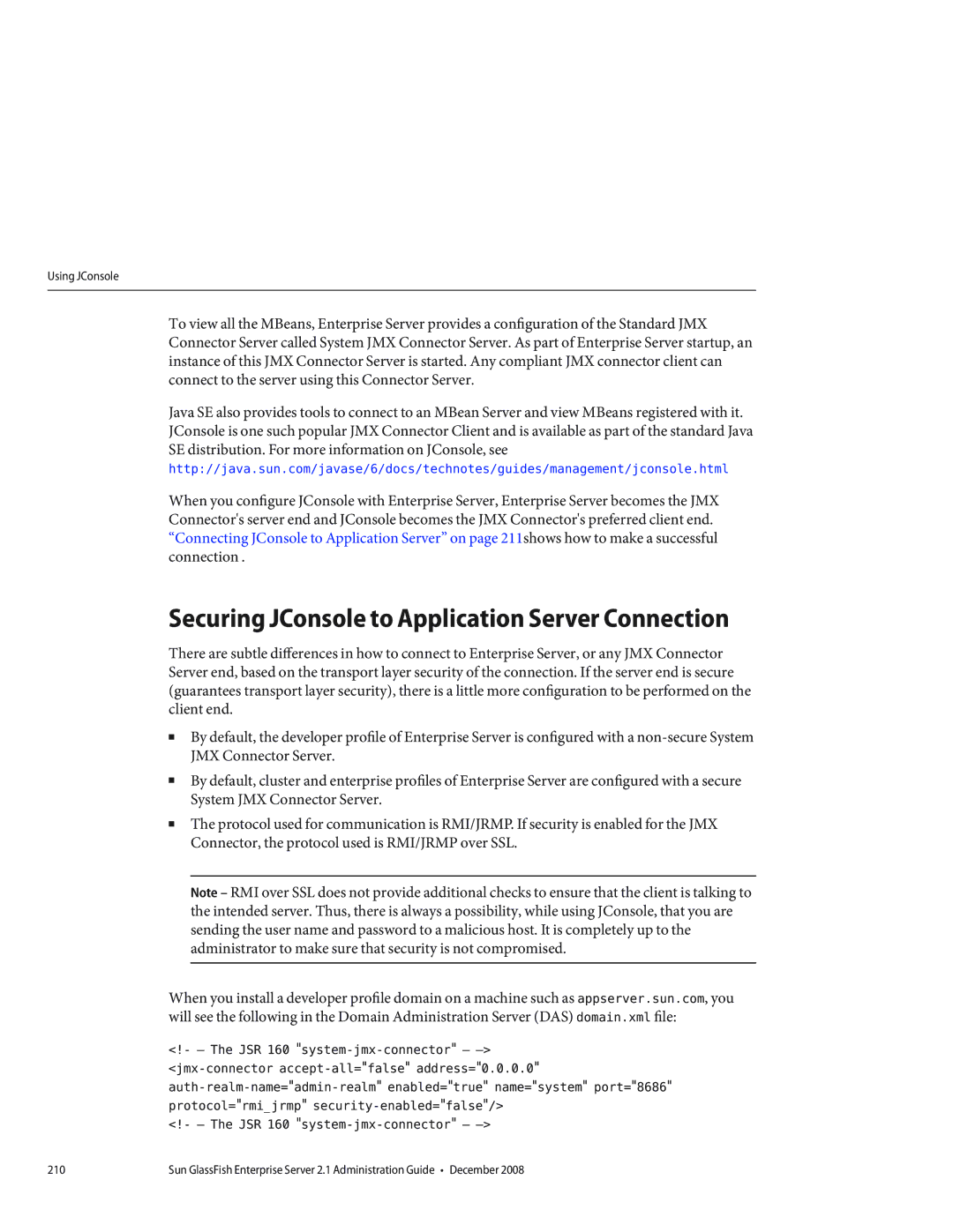 Sun Microsystems 820433510 manual Securing JConsole to Application Server Connection 